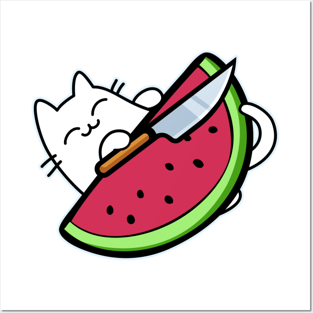 Cute cat with Knife and watermelon Wall Art by GlanceCat